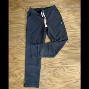 Figs charcoal scrub pants with pink drawstring